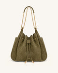 Rowan Faux Suede Quilted Chain Bucket Bag - Olive Green