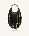 Chloe Metal Handle Fringe Top Handbag - Black