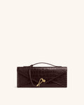 Celeste Envelope Top Handle Bag - Dark Brown Croc