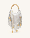 Chloe Metal Handle Fringe Top Handbag - Silver