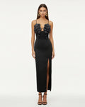 3D Floral Strappy Maxi Dress - Black