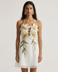 Lily-Embroidered Halter Mini Dress - White