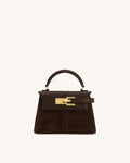 Elise Faux Suede Top Handle Bag - Dark Brown