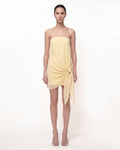 Strapless Ruched Tie Mini Dress - Butter Yellow