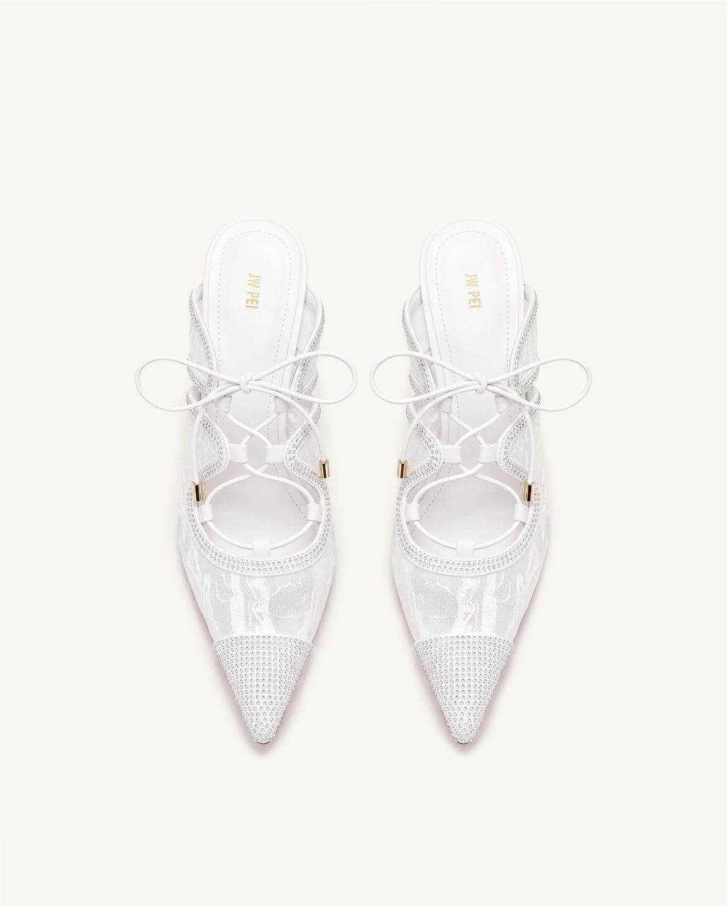 Sofia Lace Bow Mule Heels - White