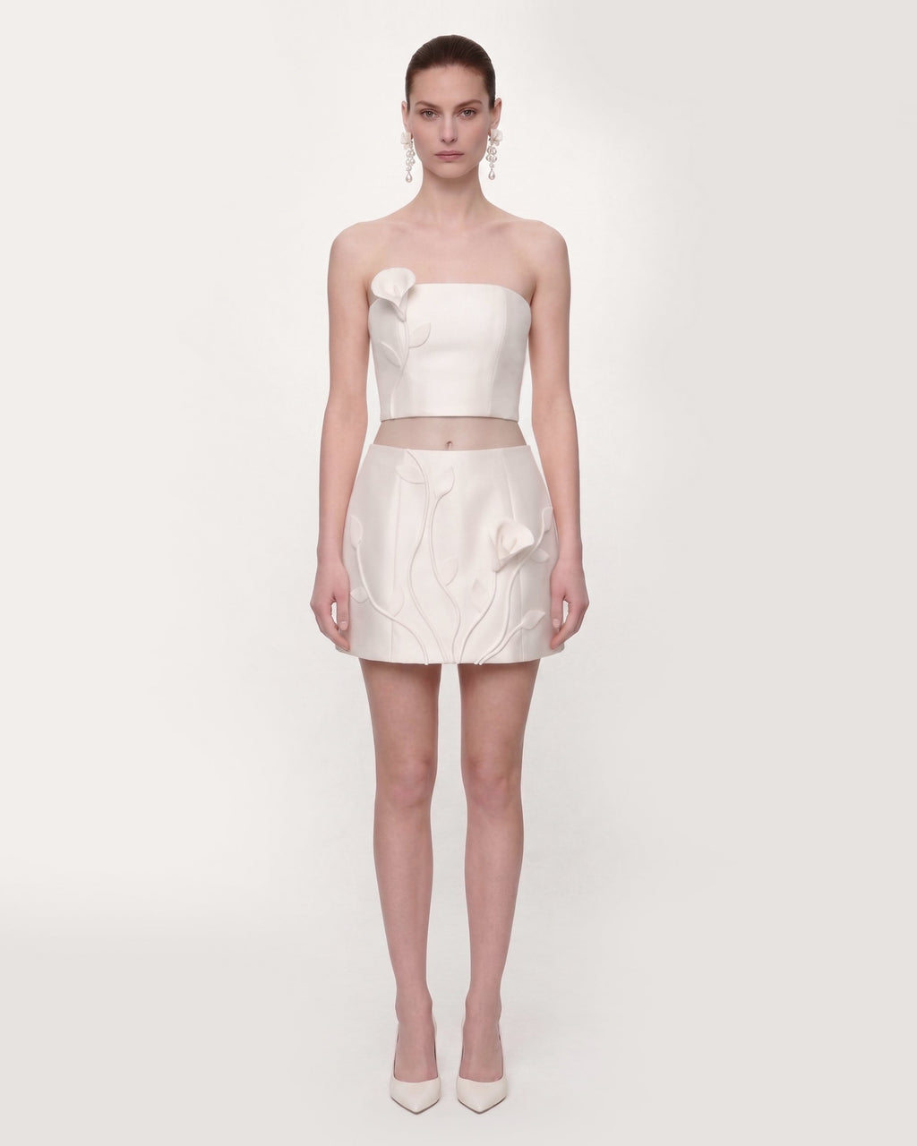 Floral Appliqué Mini Skirt - White