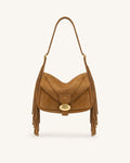 Avery Fringe Faux Suede Shoulder Bag - Brown