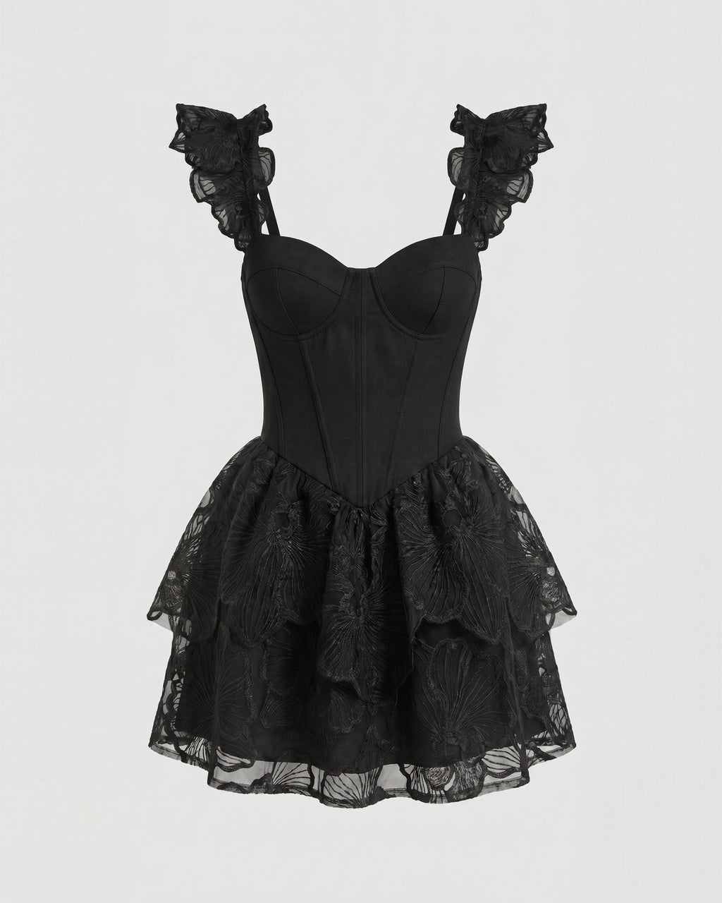 Orchid Embroidered Corset Mini Dress - Black