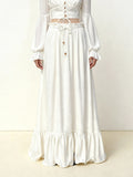 Drawstring Chiffon Maxi Skirt - White