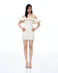 Althea Clouds Shoulders Floral Embroidered Mini Dress - White
