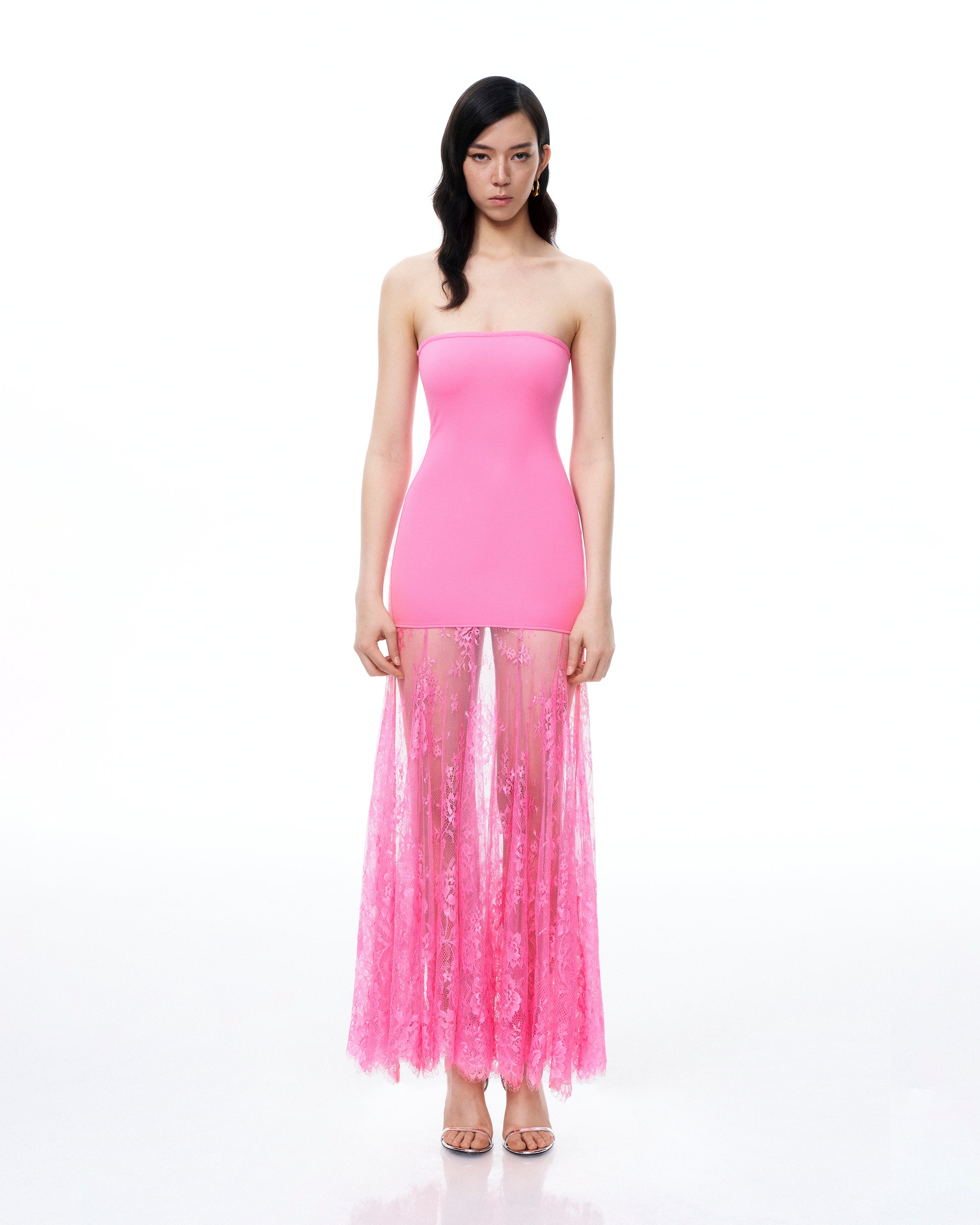 Evadne Floral Lace Dress - Pink