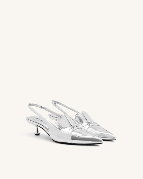 Carla Metallic Kitten Heel Pumps - Silver
