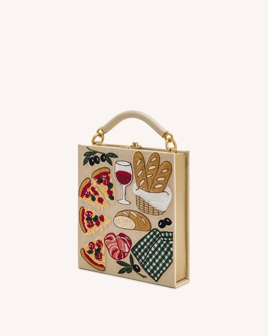 Elle Picnic Pattern Book Top Handle Bag - Khaki