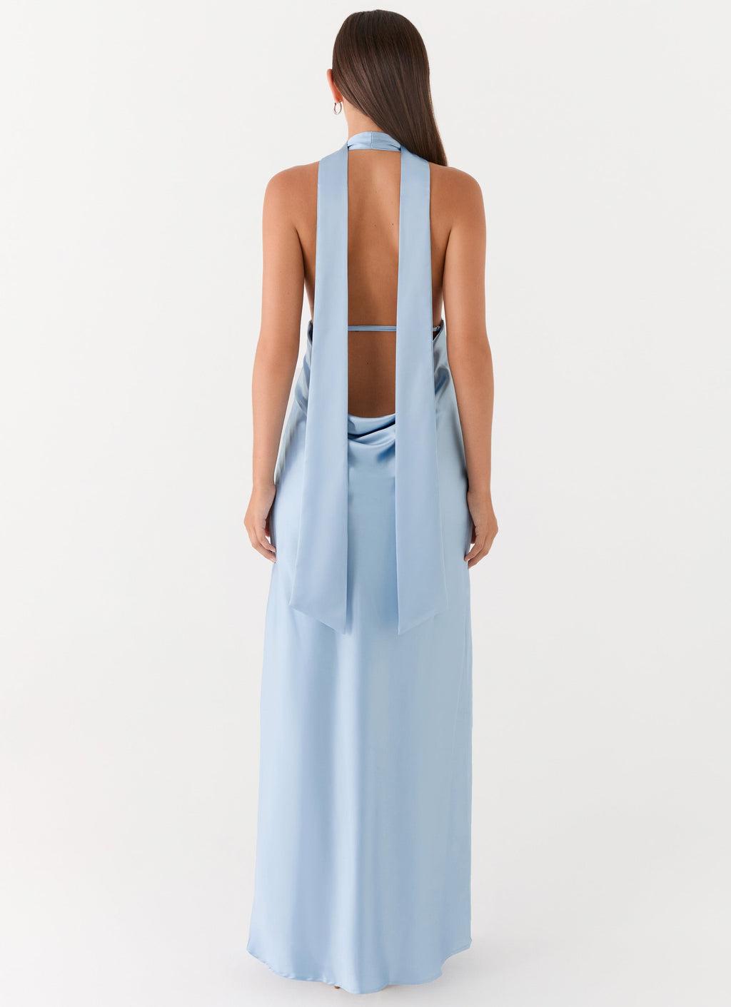 Alicia Satin Halter Maxi Dress - Baby Blue
