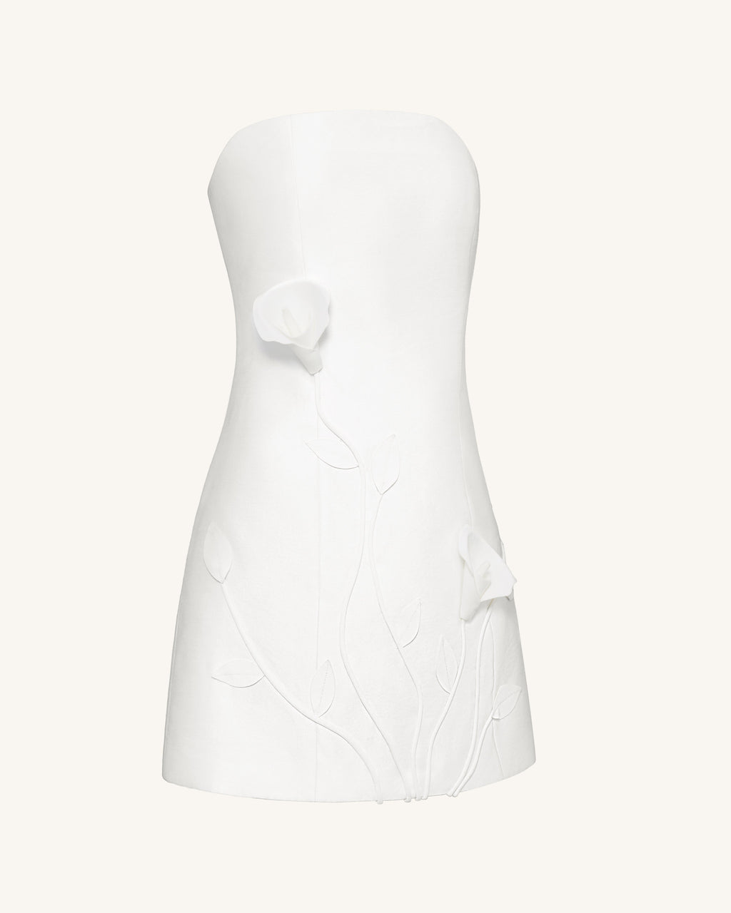 3D Vine Floral Strapless Mini Dress - White