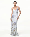 Iris Motif Satin Slip Gown - Light Blue