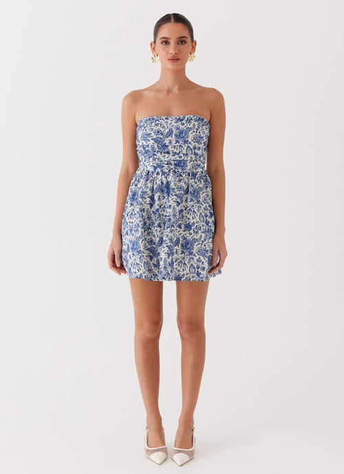 Forget Me Not Linen Mini Dress - Blue Paisley