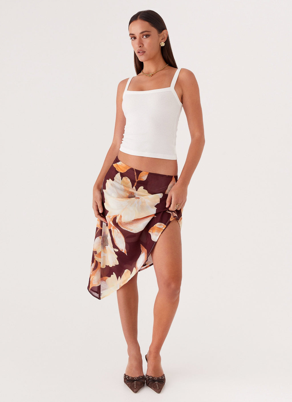 Elizabeth Midi Skirt - Brown Floral