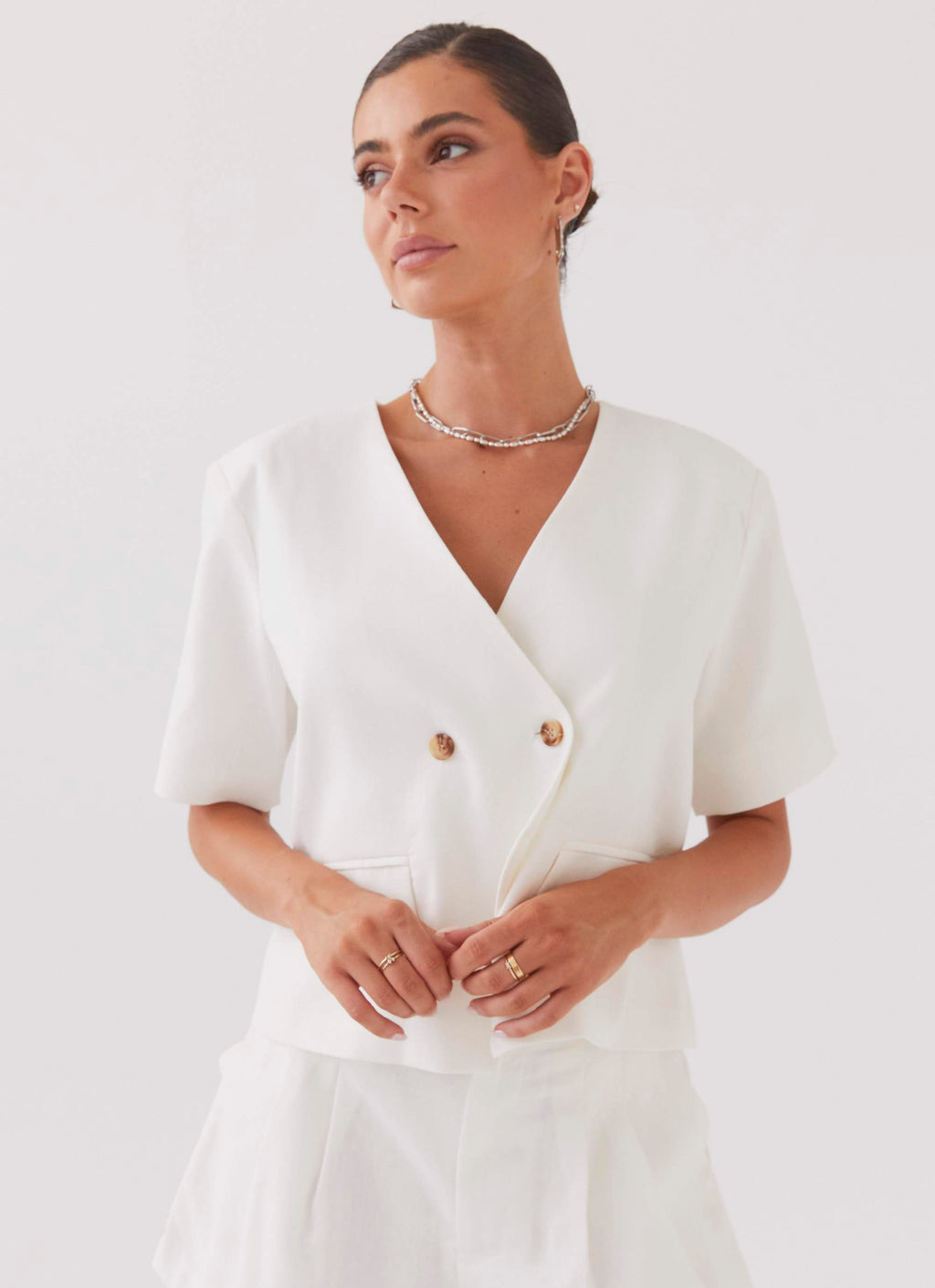 Hacienda Linen Short Sleeve Blazer - White