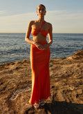Hidden Oasis Satin Maxi Skirt - Tangerine