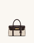 Yara Canvas Trimmed Top Handle Crossbody Bag - Ivory & Dark Brown