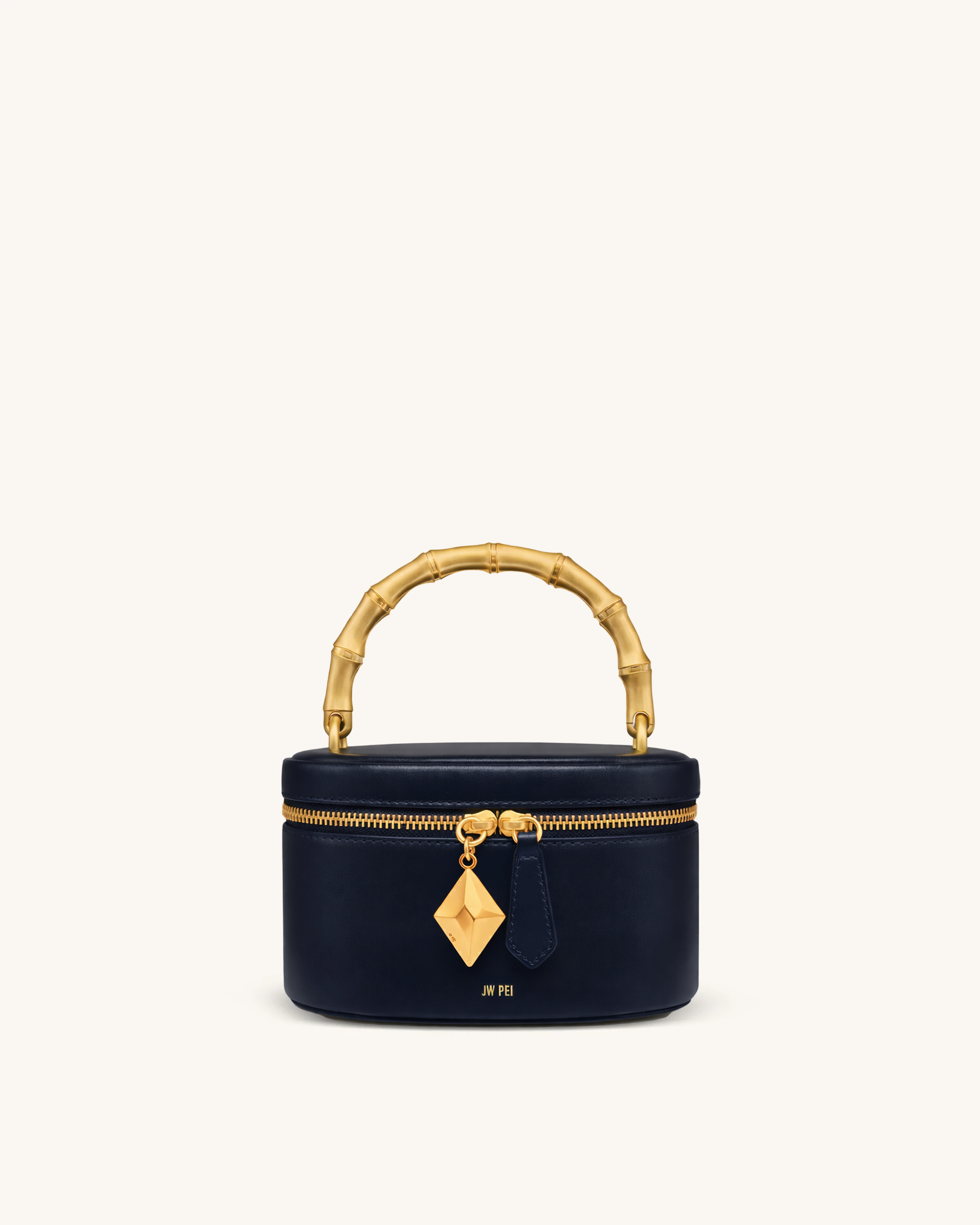 Natalie Metal Geometric Pendant Handle Bag - Navy