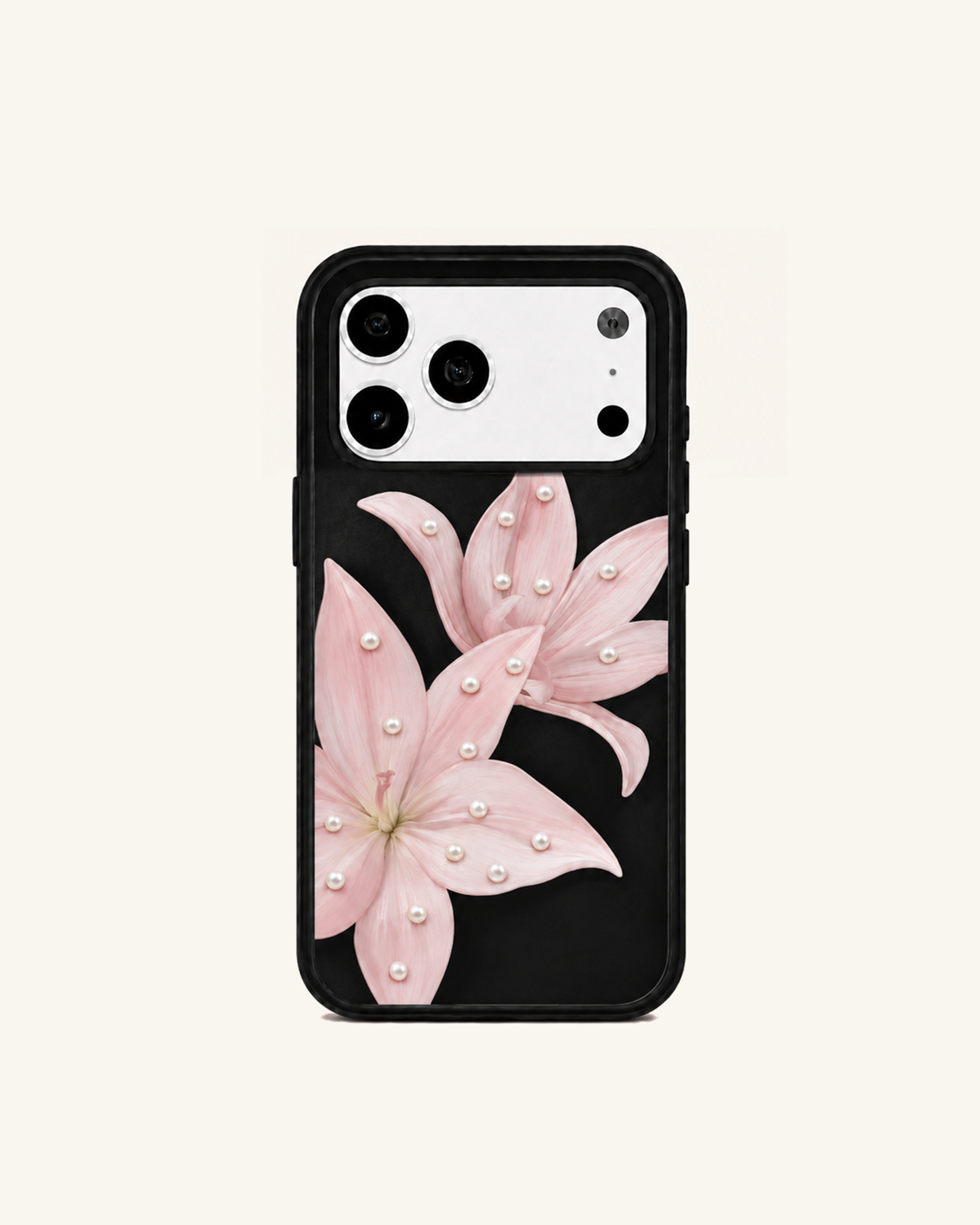 Pearl Lily Floral Phone Case – Black