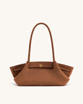 Hana Wide Faux Suede Tote Bag - Brown