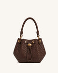 Yara Woven Drawstring Bucket Bag - Dark Brown