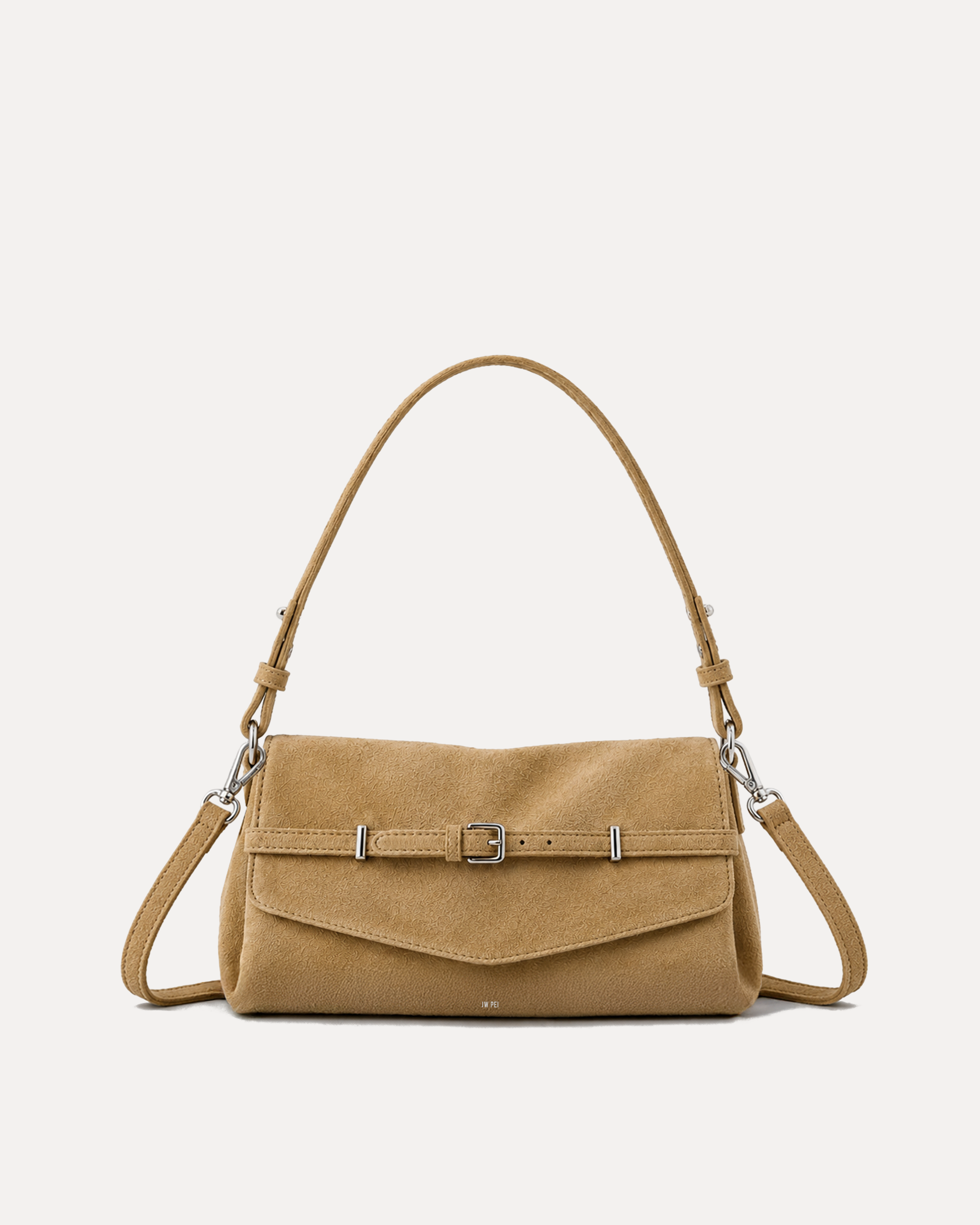 Riley Faux Suede Belted Shoulder Bag - Tan